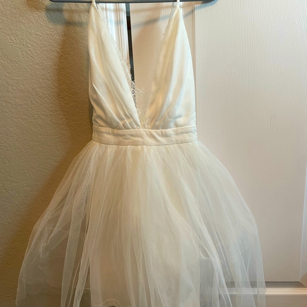 White open back mini dress